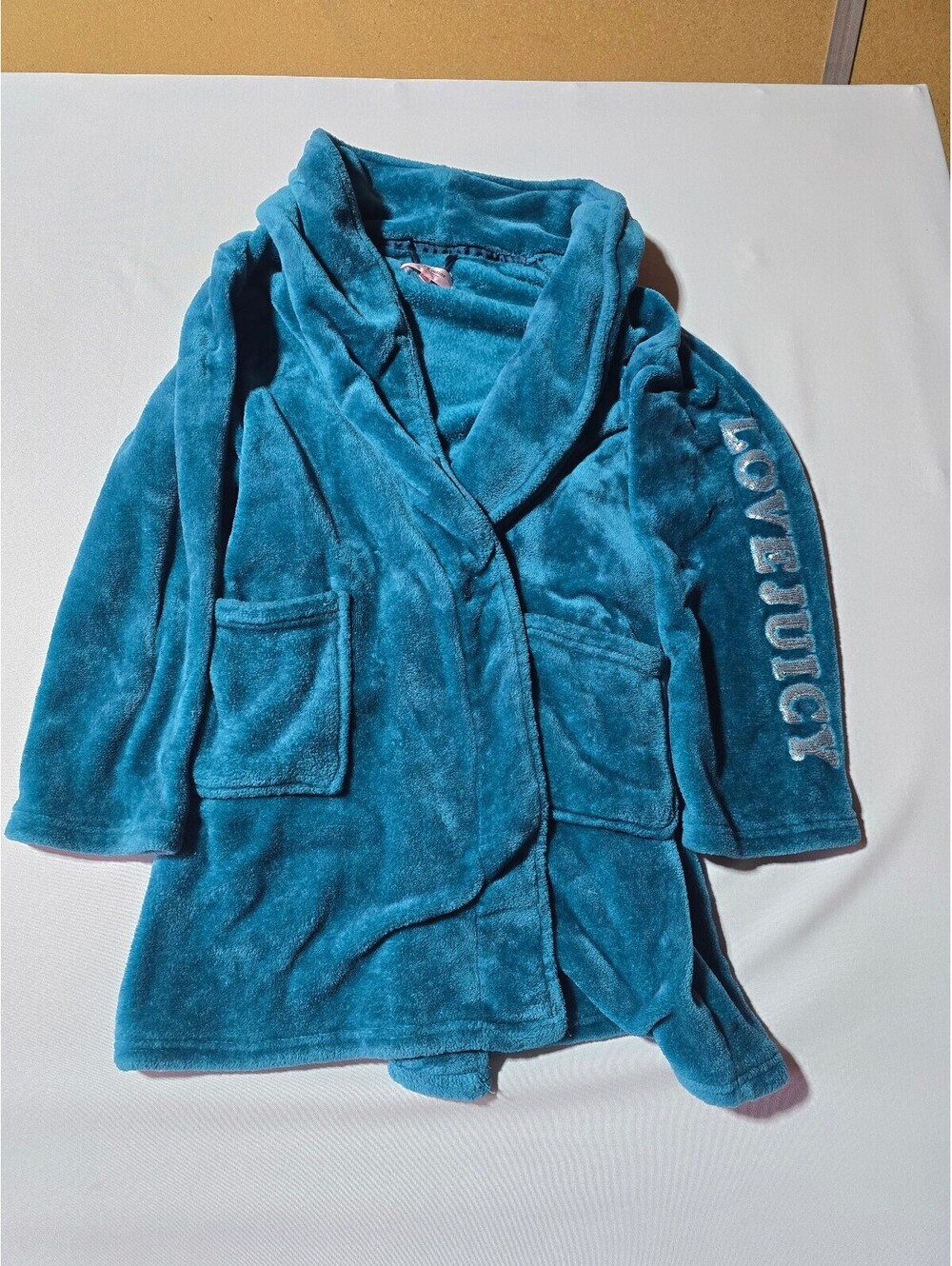 Juicy Couture Blue Plush Robe with 'Love Juicy' Sleeve Embroidery L/XL